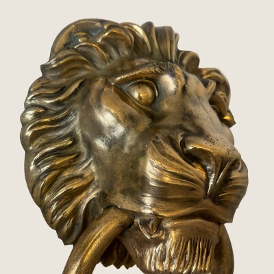 Large Antique Solid Brass Lion Head Door Knocker