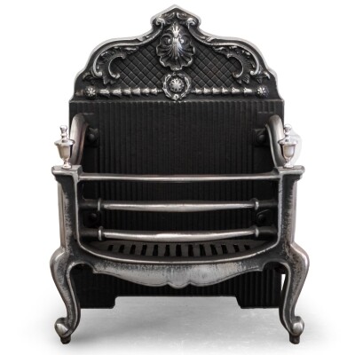 Reclaimed Grand Cast Iron Fire Basket with Finials