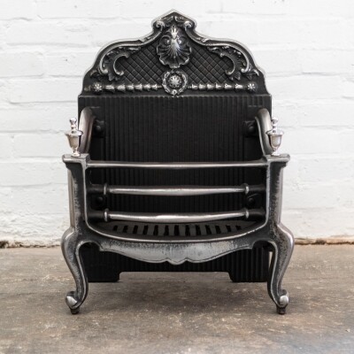 Reclaimed Grand Cast Iron Fire Basket with Finials