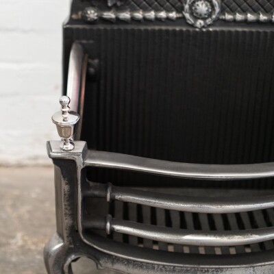 Reclaimed Grand Cast Iron Fire Basket with Finials