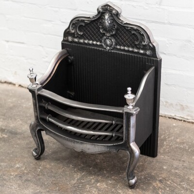 Reclaimed Grand Cast Iron Fire Basket with Finials