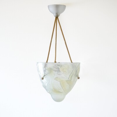 Antique Henri Dieupart Abstract Art Deco Bird Bowl Pendant Light