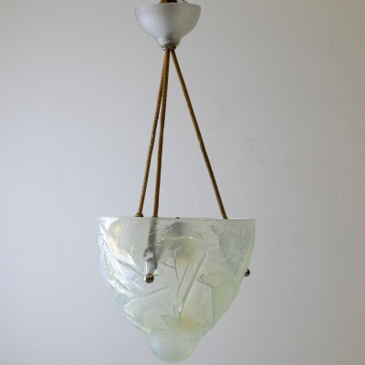 Antique Henri Dieupart Abstract Art Deco Bird Bowl Pendant Light