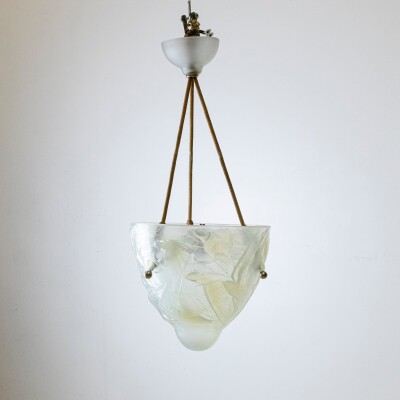 Antique Henri Dieupart Abstract Art Deco Bird Bowl Pendant Light