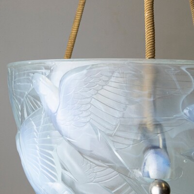 Antique Henri Dieupart Abstract Art Deco Bird Bowl Pendant Light