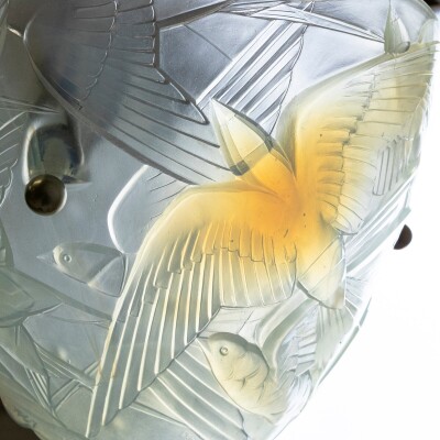 Antique Henri Dieupart Abstract Art Deco Bird Bowl Pendant Light