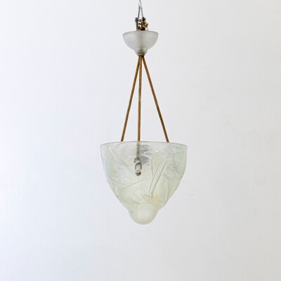 Antique Henri Dieupart Abstract Art Deco Bird Bowl Pendant Light