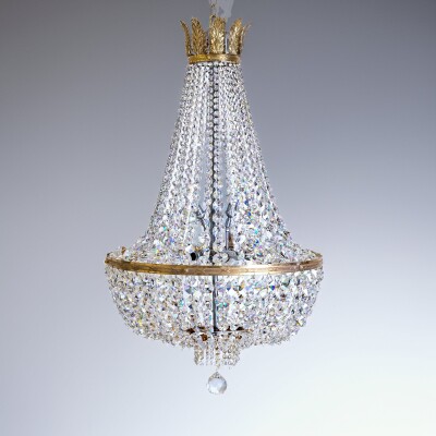 Empire Style Crystal Chandelier with Brass Details