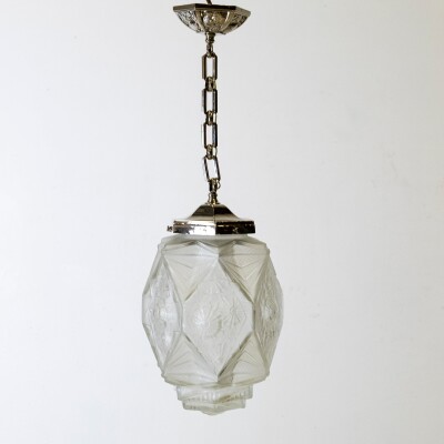 French Art Deco Pendant Light | Frosted Glass with Florals