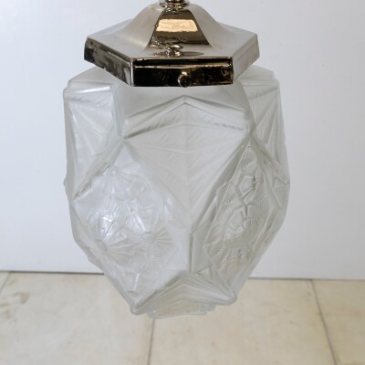 French Art Deco Pendant Light | Frosted Glass with Florals