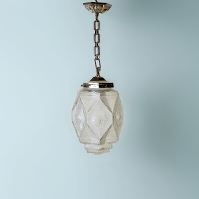 French Art Deco Pendant Light | Frosted Glass with Florals