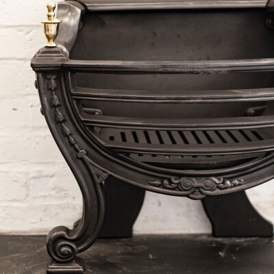 Victorian Style Cast Iron Fire Basket with Brass Finials