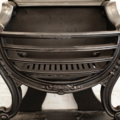 Victorian Style Cast Iron Fire Basket with Brass Finials