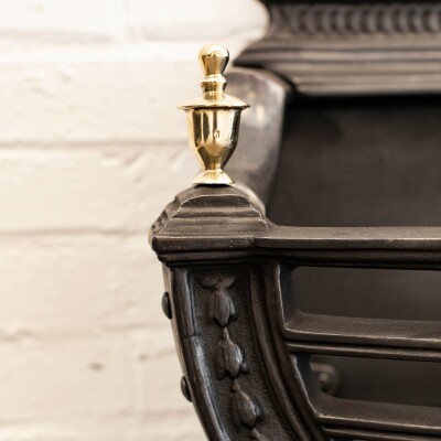 Victorian Style Cast Iron Fire Basket with Brass Finials