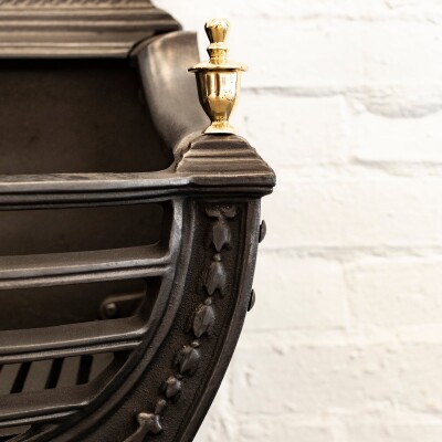 Victorian Style Cast Iron Fire Basket with Brass Finials
