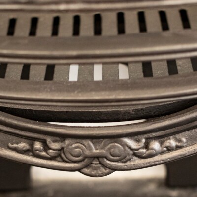 Victorian Style Cast Iron Fire Basket with Brass Finials