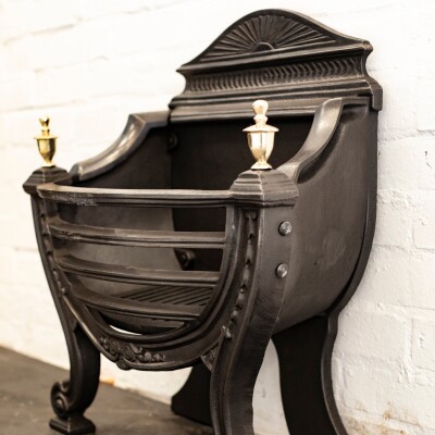 Victorian Style Cast Iron Fire Basket with Brass Finials