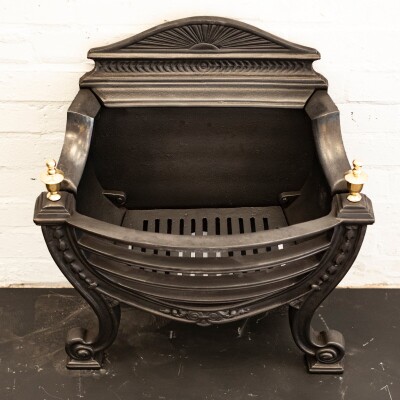 Victorian Style Cast Iron Fire Basket with Brass Finials