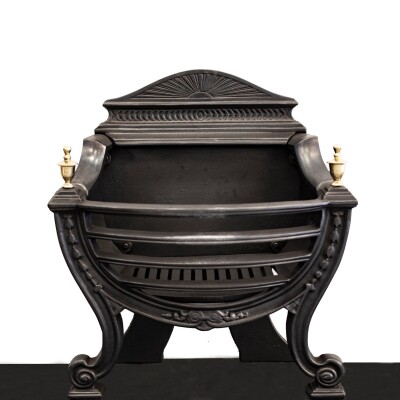 Victorian Style Cast Iron Fire Basket with Brass Finials