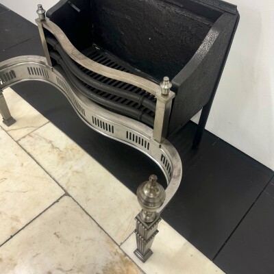 Neoclassical Cast Iron and Polished Steel Firebasket