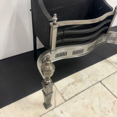 Neoclassical Cast Iron and Polished Steel Firebasket