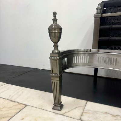 Neoclassical Cast Iron and Polished Steel Firebasket