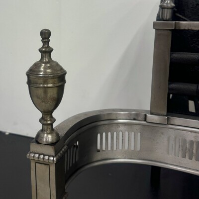 Neoclassical Cast Iron and Polished Steel Firebasket