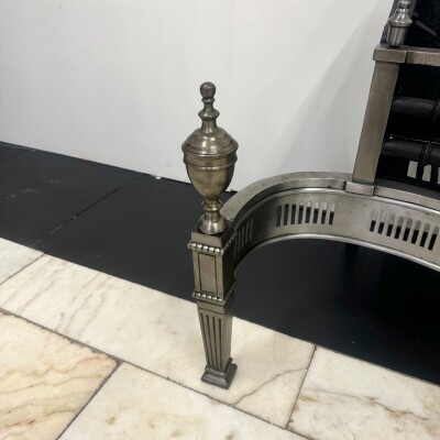 Neoclassical Cast Iron and Polished Steel Firebasket