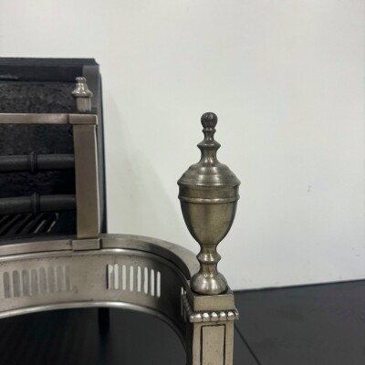 Neoclassical Cast Iron and Polished Steel Firebasket