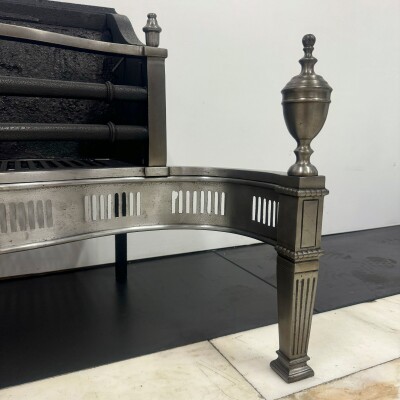 Neoclassical Cast Iron and Polished Steel Firebasket