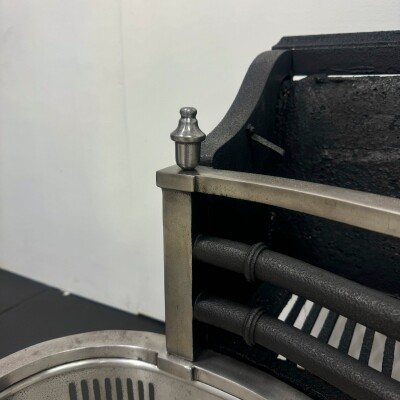 Neoclassical Cast Iron and Polished Steel Firebasket