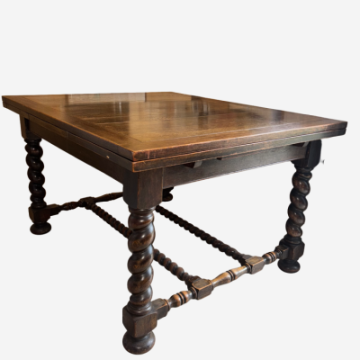 Solid English Oak Thick Barley Twist Draw Leaf Table