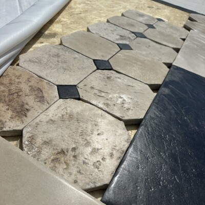 Reclaimed limestones cabochon flooring 