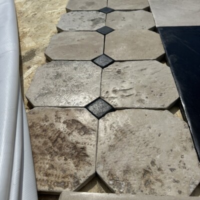 Reclaimed limestones cabochon flooring 