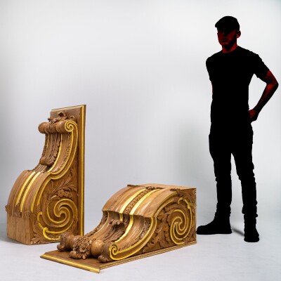 Pair of Monumental Carved Oak Corbels from Clothworkers Hall, London