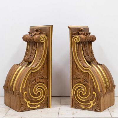 Pair of Monumental Carved Oak Corbels from Clothworkers Hall, London