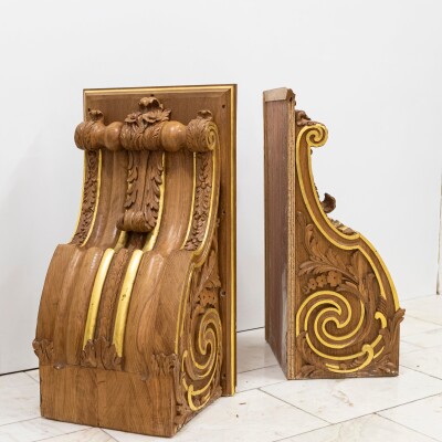 Pair of Monumental Carved Oak Corbels from Clothworkers Hall, London