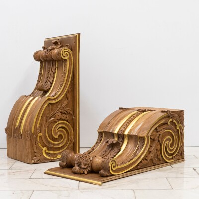 Pair of Monumental Carved Oak Corbels from Clothworkers Hall, London