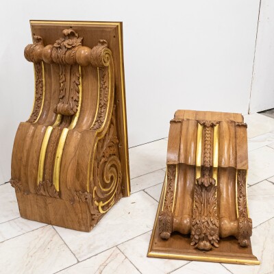 Pair of Monumental Carved Oak Corbels from Clothworkers Hall, London