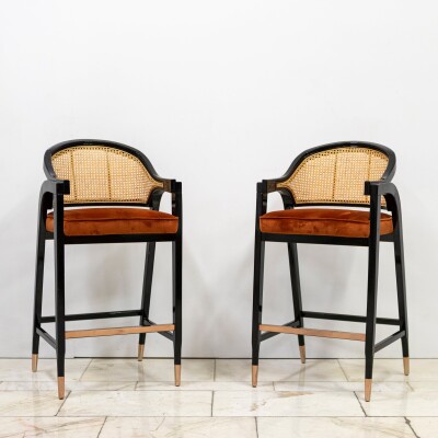 Reclaimed Pair of Mid Century Inspired Bar Stools | Edward Wormley