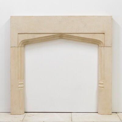 Antique Gothic Revival Bath Stone Fireplace Surround