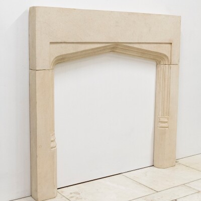 Antique Gothic Revival Bath Stone Fireplace Surround