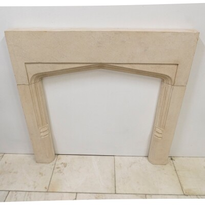 Antique Gothic Revival Bath Stone Fireplace Surround