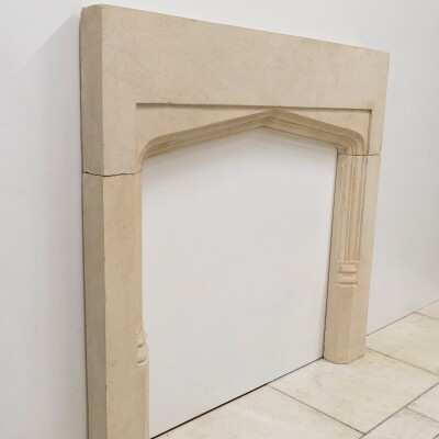 Antique Gothic Revival Bath Stone Fireplace Surround