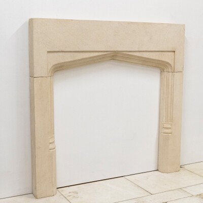 Antique Gothic Revival Bath Stone Fireplace Surround