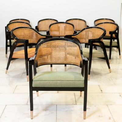 Reclaimed Set of 10 Mid Century Inspired Dining Chairs | Edward Wormley