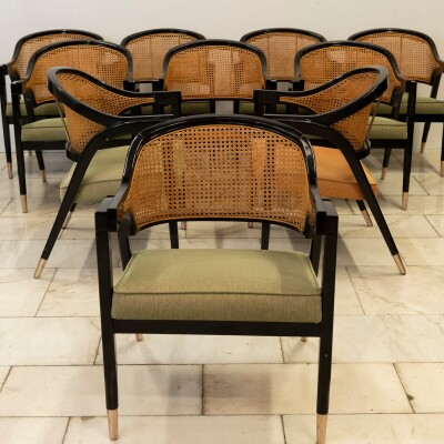 Reclaimed Set of 10 Mid Century Inspired Dining Chairs | Edward Wormley