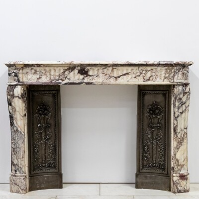 Antique 19th Century Brèche Marble Louis Style Fireplace Surround