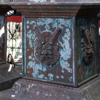 Pair of Monumental Cast Iron Urns on Plinths
