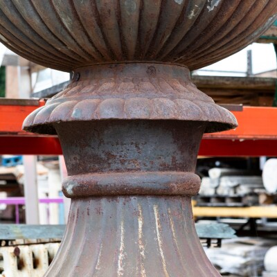 Pair of Monumental Cast Iron Urns on Plinths